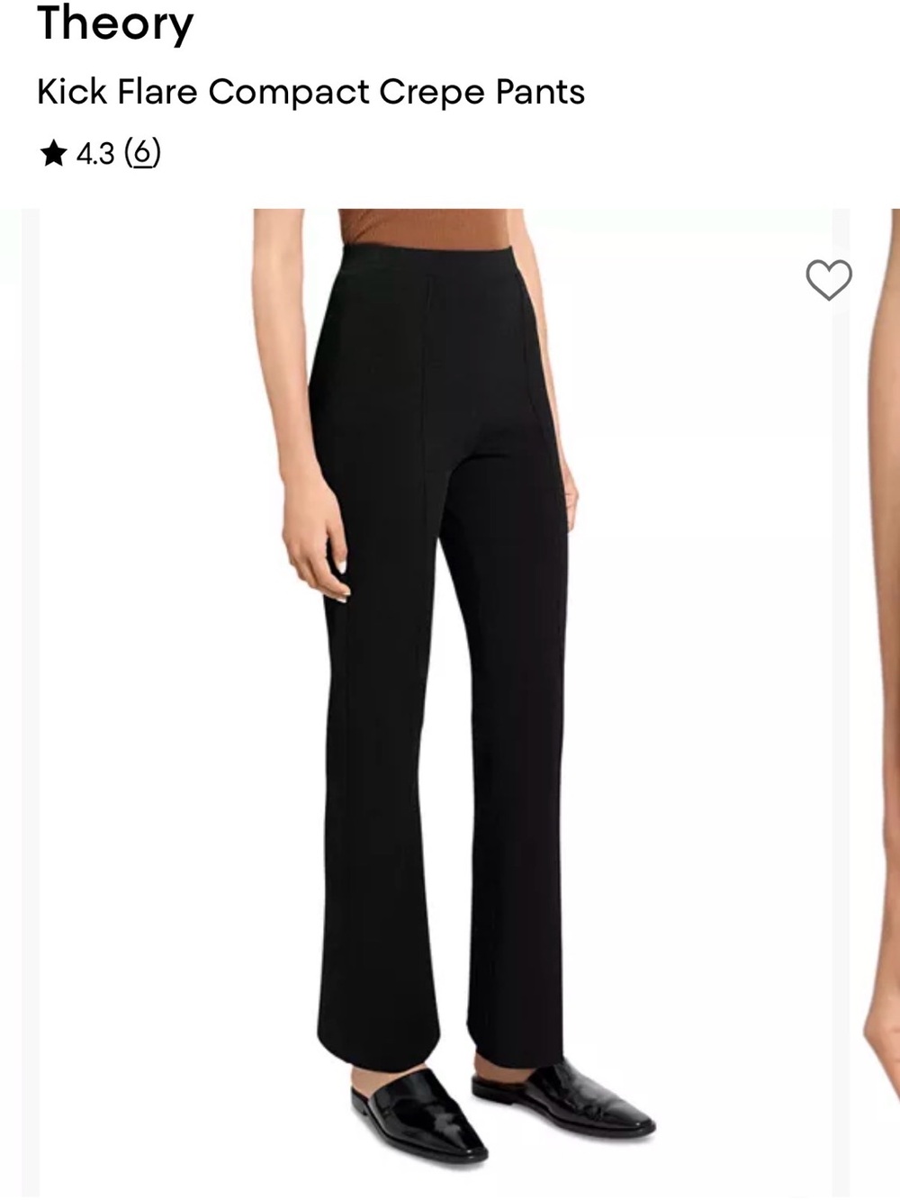 Theory Black Kick Flare Compact Crepe Pants
